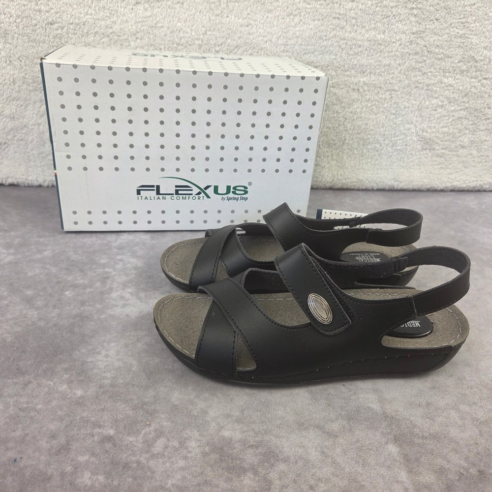 Flexus by Spring Step Ellamaria-B Black Comfort Sandals Womens 37 US 6.5-7 NEW